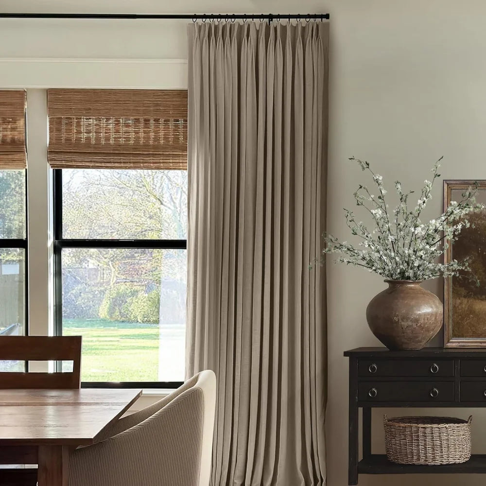 Linen Curtains for Living Room, Pinch Pleated Light Filtering Drapes (Pack of 2)