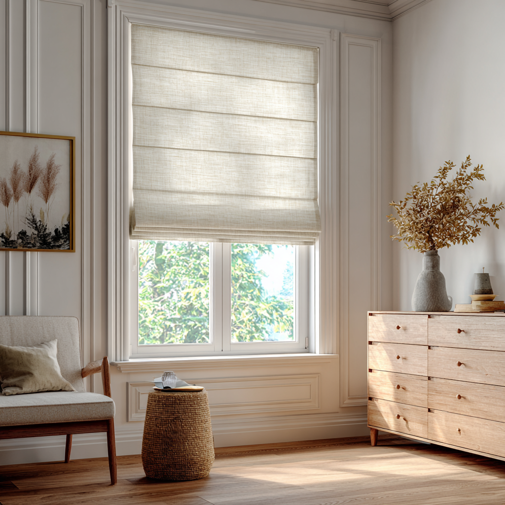 Custom Linen Roman Shades, Blackout & Cordless Options, Morrahome