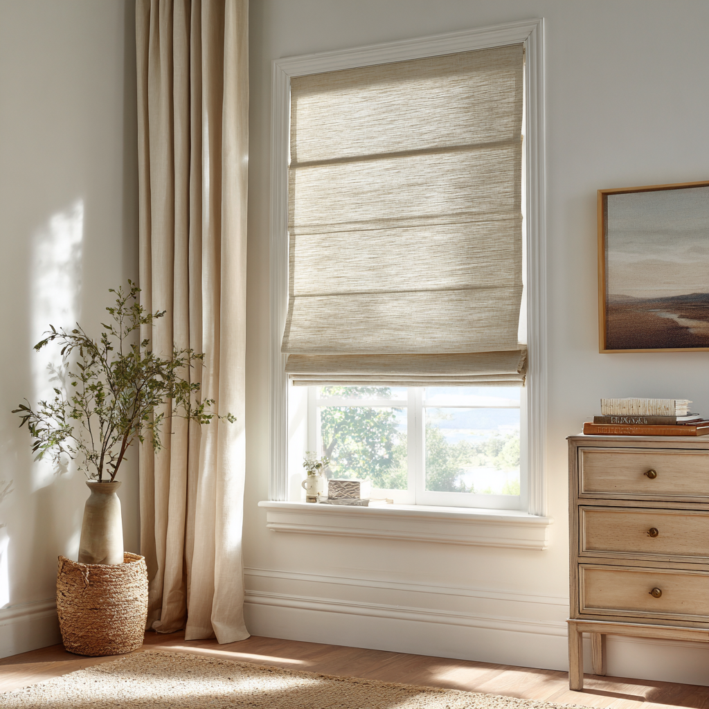 Custom Linen Roman Shades, Blackout & Cordless Options, Morrahome