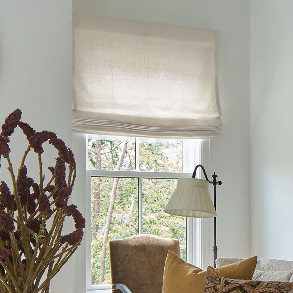 Lilea Custom Linen Roman Shades, Loop Cord Lift - MorraHome