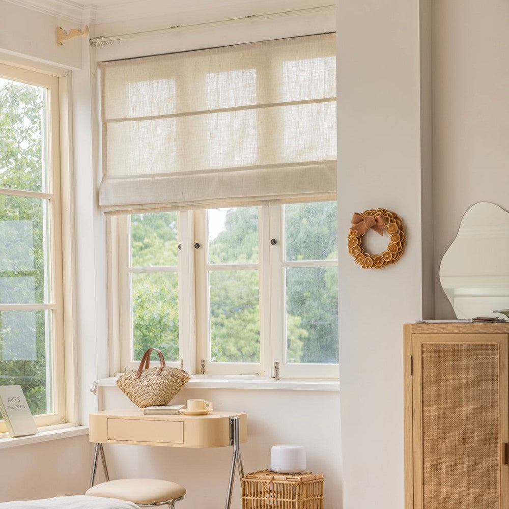 Lilea Custom Linen Roman Shades, Loop Cord Lift - MorraHome