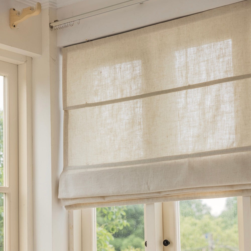 Lilea Custom Linen Roman Shades, Loop Cord Lift - MorraHome