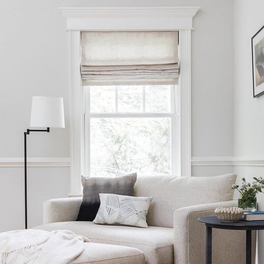 Morrahome Custom Linen Roman Shades, Loop Cord Lift