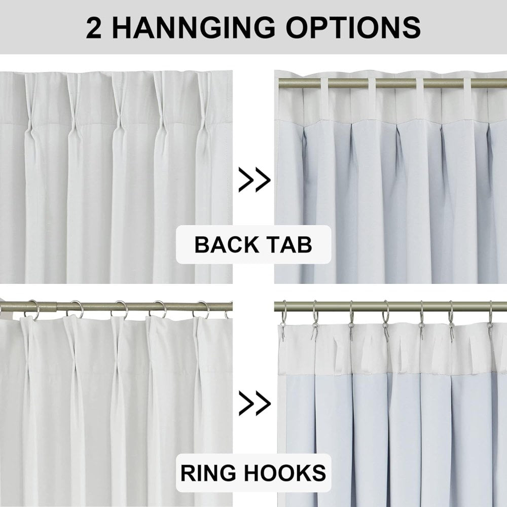 Linen Blackout Curtains, 40“W White Thermal Pinch Pleated Drapes (Pack of 2)