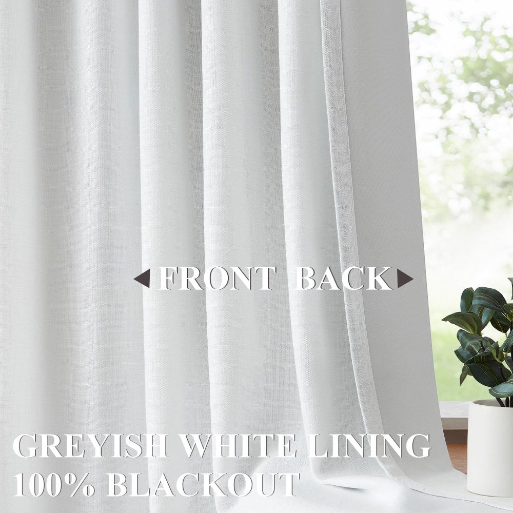 Linen Blackout Curtains, 40“W White Thermal Pinch Pleated Drapes (Pack of 2)