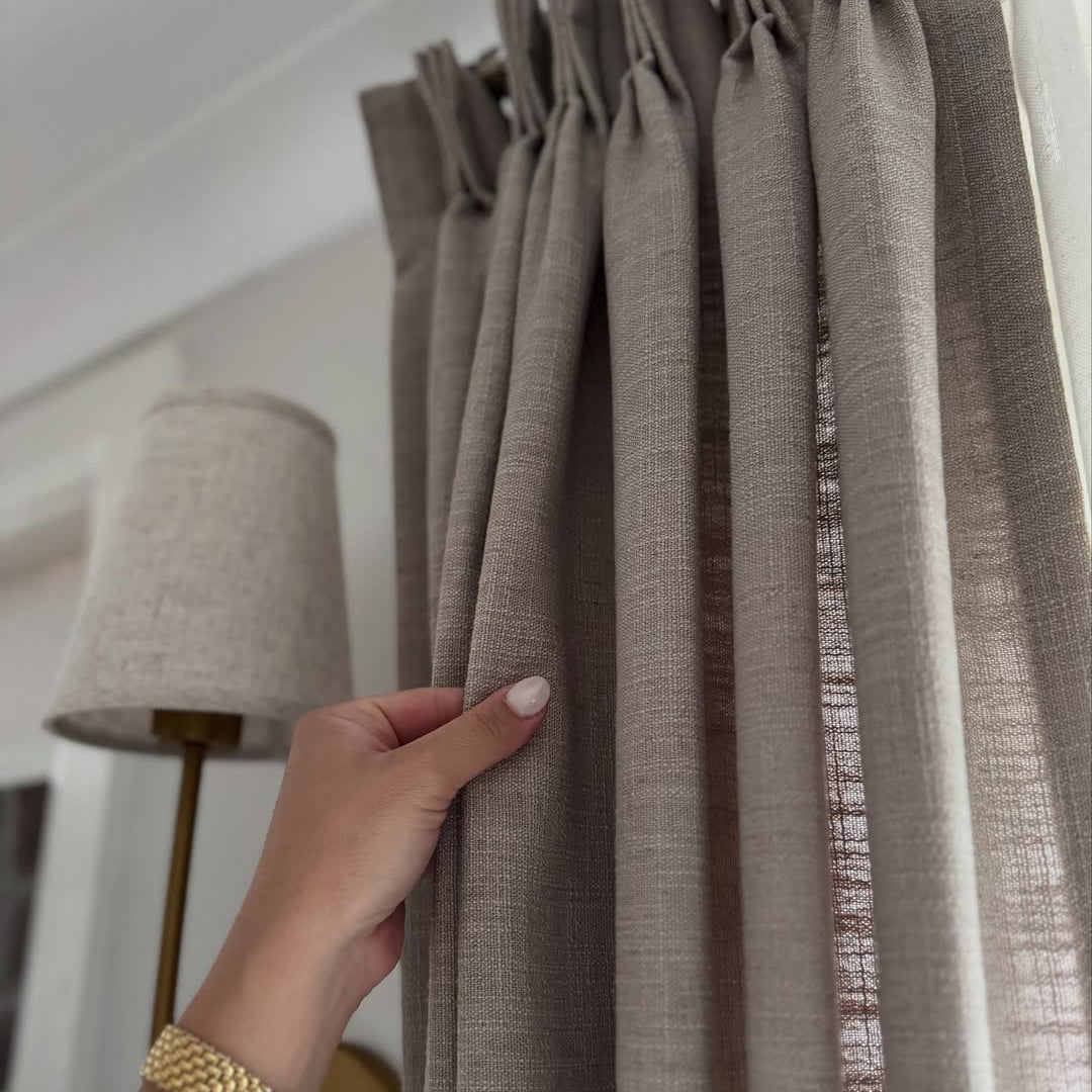 Linen Curtains, Pinch Pleated Drapes for Living Room & Bedroom, Burlywood Birch (Pack of 2)