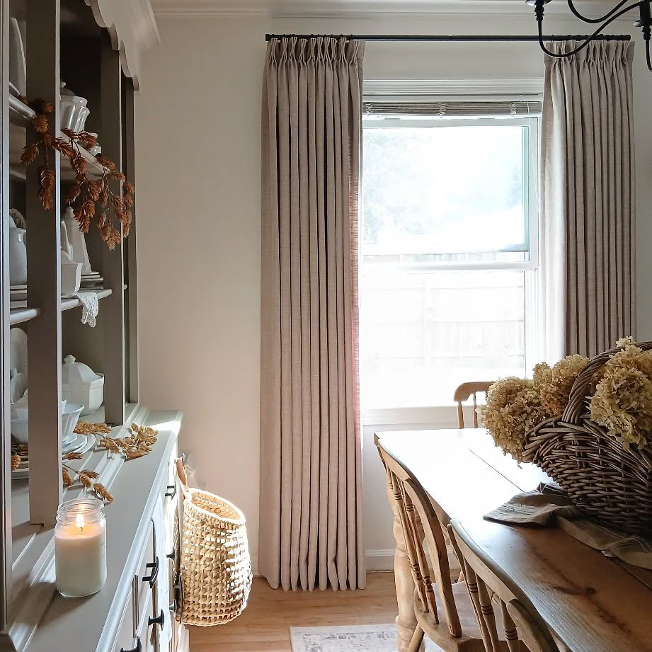 Premium Light Filtering Linen Curtains, Double Pinch Pleats (Set of 2)