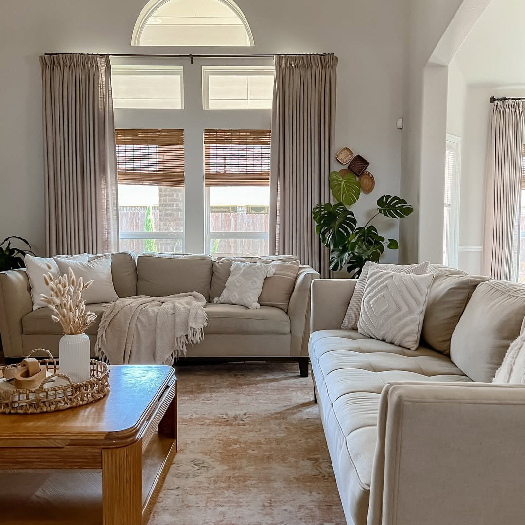 Linen Curtains, Pinch Pleated Drapes for Living Room & Bedroom, Burlywood Birch (Pack of 2)