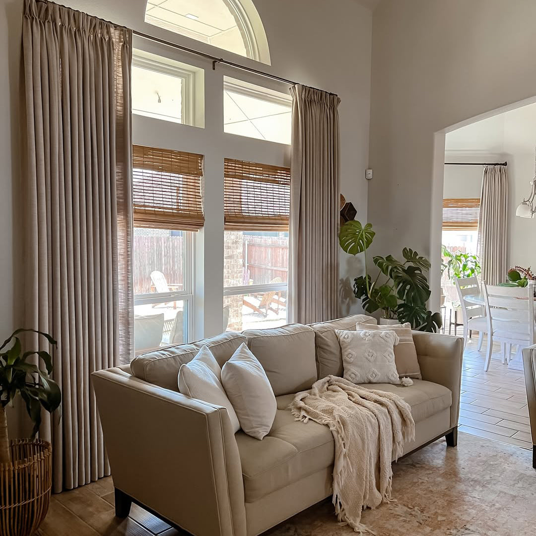 Linen Curtains, Pinch Pleated Drapes for Living Room & Bedroom, Burlywood Birch (Pack of 2)