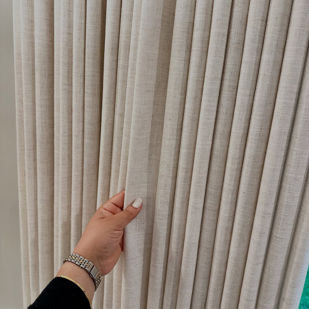 Linen Curtains, Pinch Pleated Drapes for Living Room & Bedroom, Ivory White (Pack of 2)