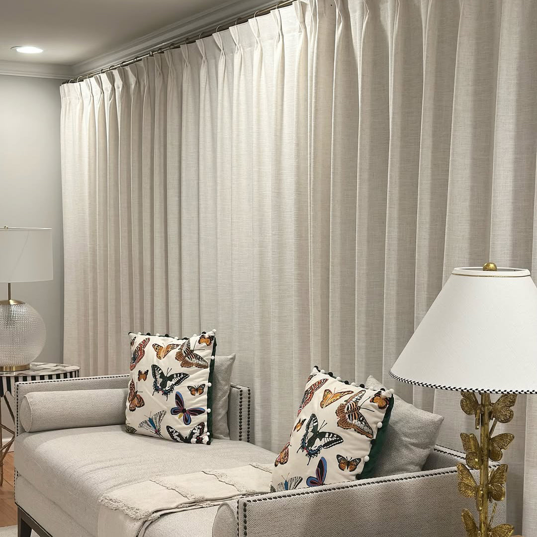 Linen Curtains, Pinch Pleated Drapes for Living Room & Bedroom, Ivory White (Pack of 2)