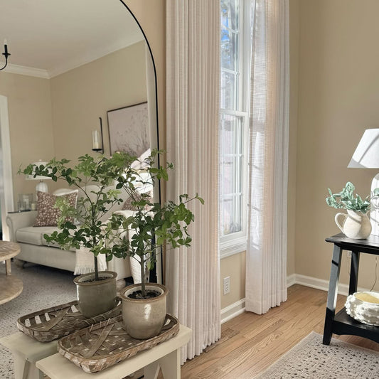 Linen Curtains, Pinch Pleated Drapes for Living Room & Bedroom, Ivory White (Pack of 2)