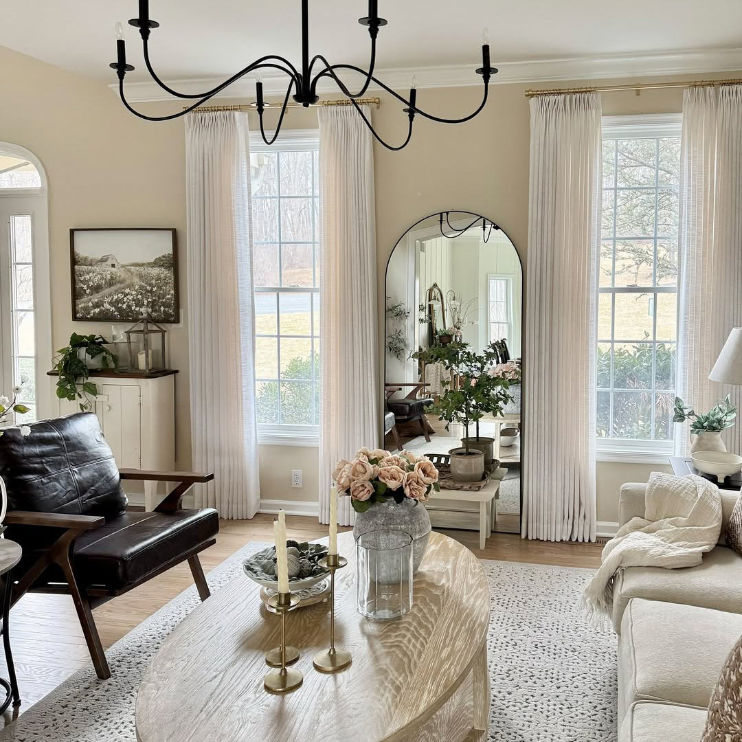 Linen Curtains, Pinch Pleated Drapes for Living Room & Bedroom, Ivory White (Pack of 2)