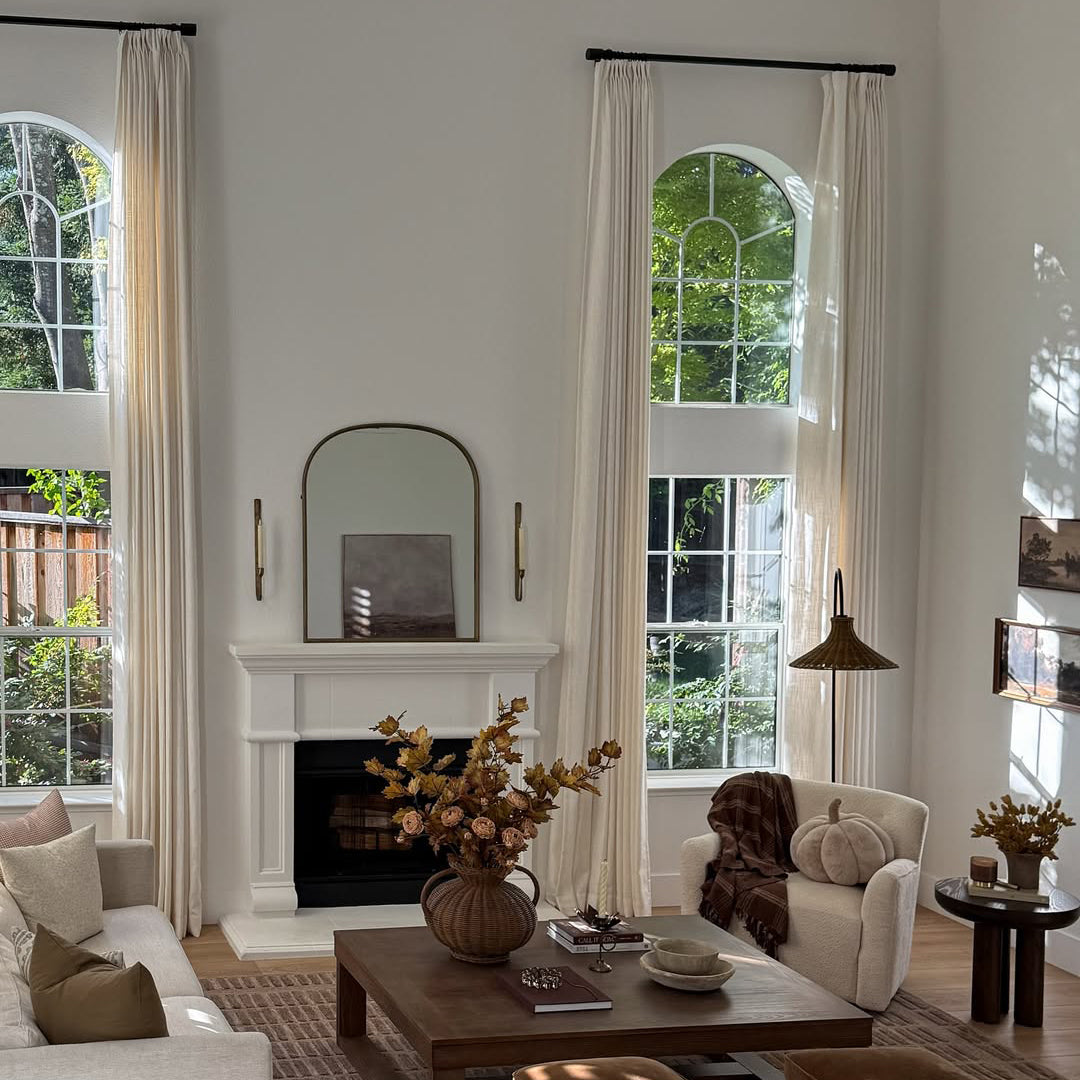 Linen Curtains, Pinch Pleated Drapes for Living Room & Bedroom, Ivory White (Pack of 2)