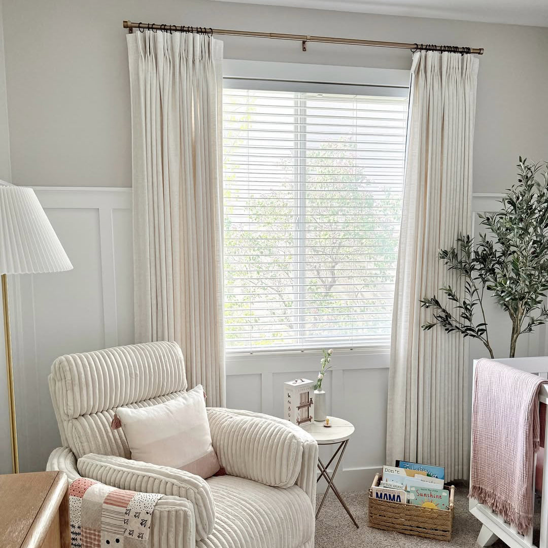 Linen Curtains, Pinch Pleated Drapes for Living Room & Bedroom, Ivory White (Pack of 2)