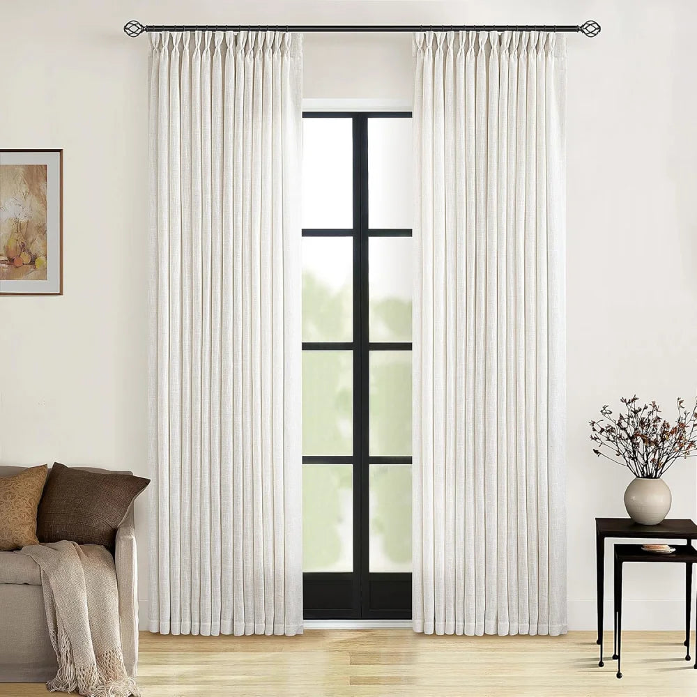 Linen Blackout Curtains, Pinch Pleat Drapes, Room Darkening Thermal Insulated for Living Room (Pack of 2 pcs)