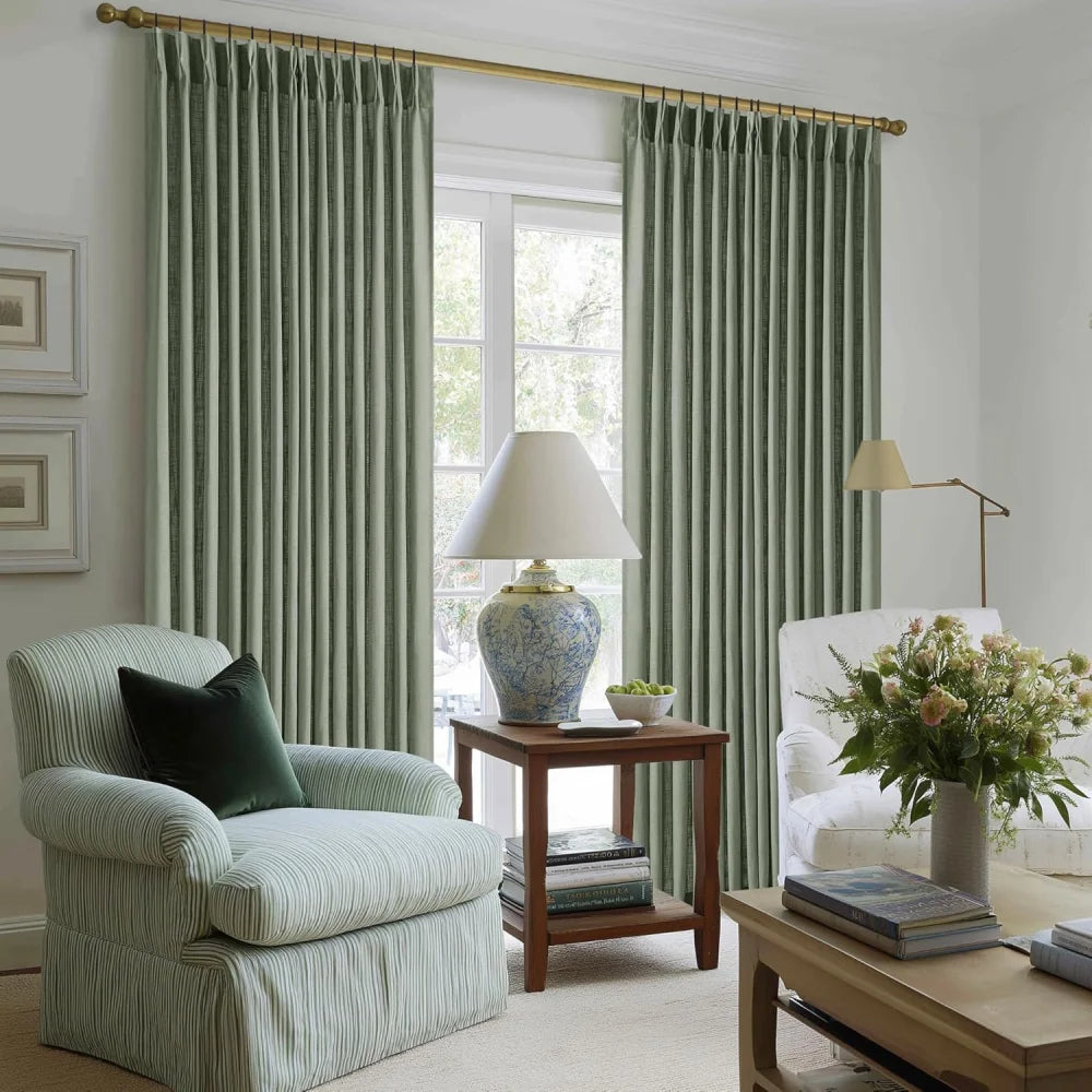Linen Blackout Curtains, Pinch Pleat Drapes, Room Darkening Thermal Insulated for Living Room (Pack of 2 pcs)