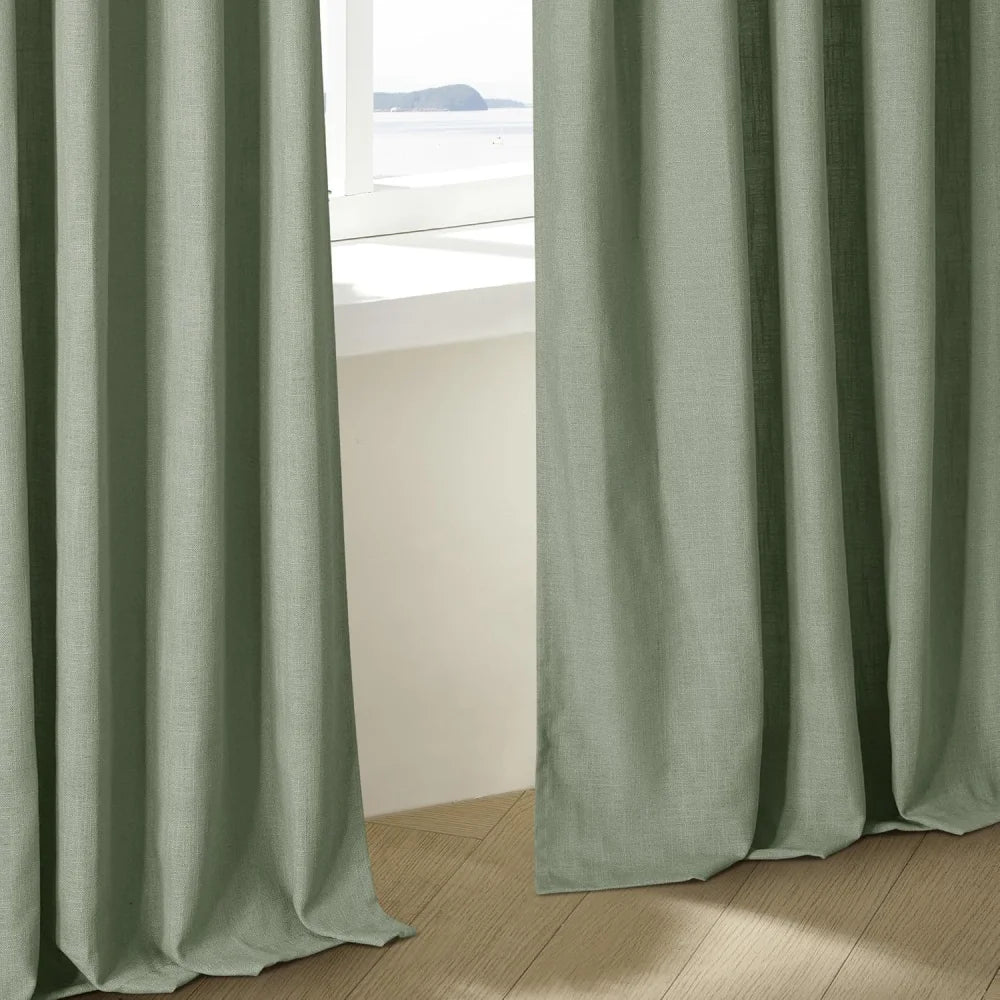 Linen Blackout Curtains, Pinch Pleat Drapes, Room Darkening Thermal Insulated for Living Room (Pack of 2 pcs)