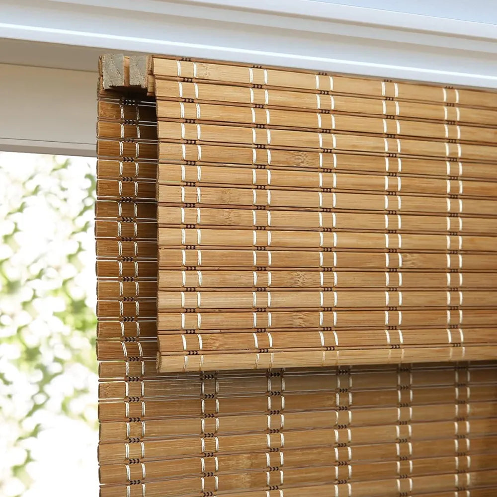 Cordless Bamboo Roman Blinds, Custom Natural Wood Shades