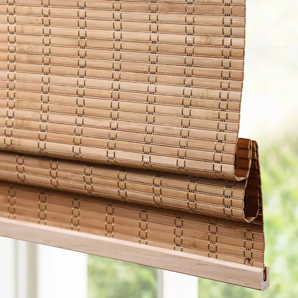 Cordless Bamboo Roman Blinds, Custom Natural Wood Shades