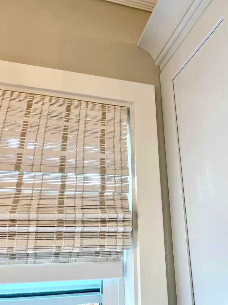 White Cordless Bamboo Roman Shades  – Custom Light Filtering Window Treatment