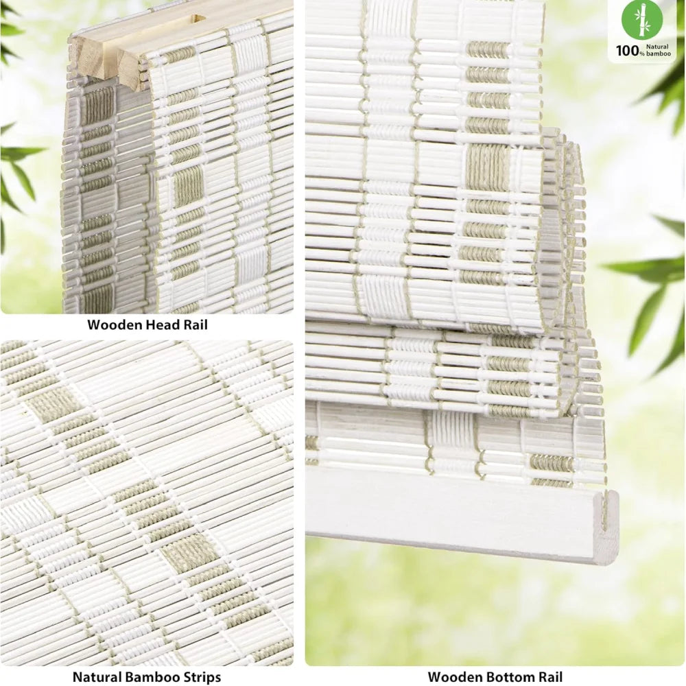 White Cordless Bamboo Roman Shades  – Custom Light Filtering Window Treatment