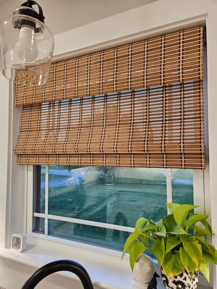 Cordless Bamboo Roman Blinds, Custom Natural Wood Shades