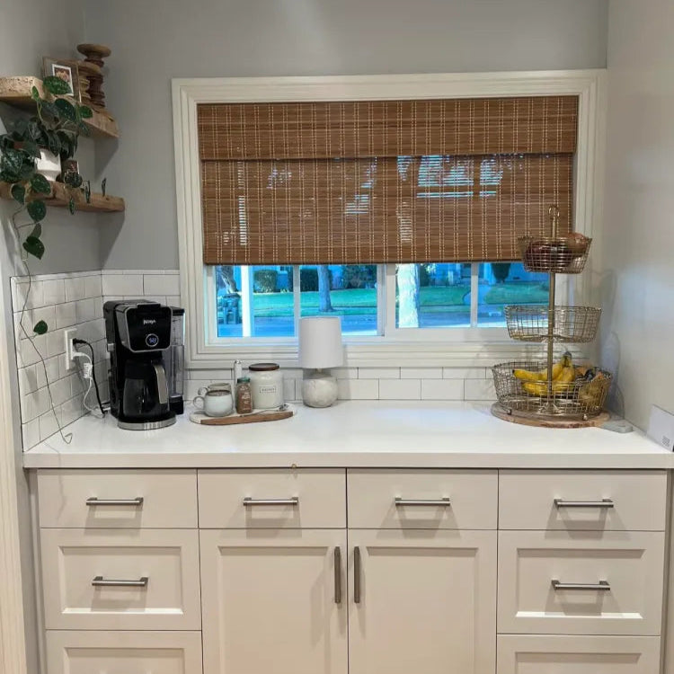 Cordless Bamboo Roman Blinds, Custom Natural Wood Shades