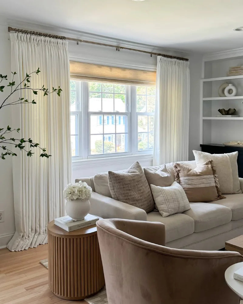 Natural Light Filtering Linen Curtains – Pleated Drapes, Pinch Pleat & Grommet 2-in-1, 30% Linen Blend, Includes Rings & Hooks