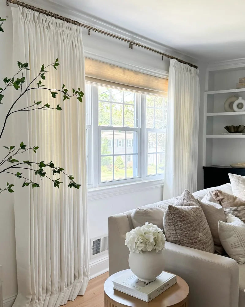 Natural Light Filtering Linen Curtains – Pleated Drapes, Pinch Pleat & Grommet 2-in-1, 30% Linen Blend, Includes Rings & Hooks
