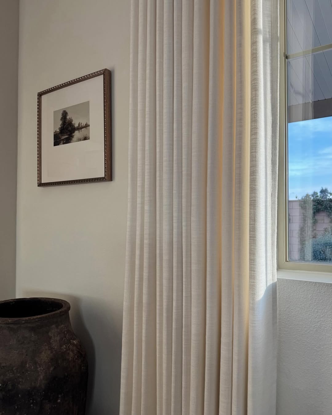 Linen Curtains, Pinch Pleated Drapes for Living Room & Bedroom, Ivory White (Pack of 2)