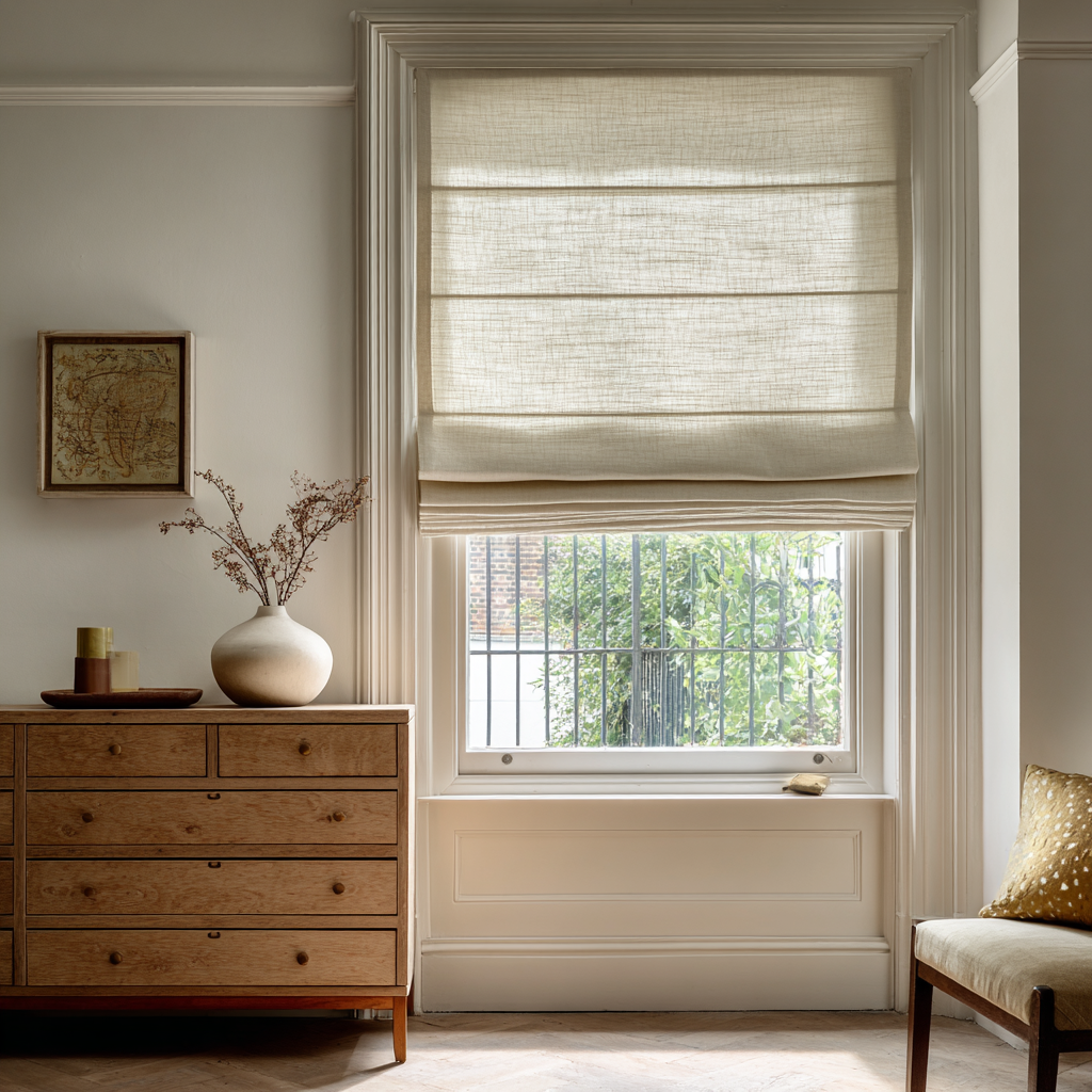Custom Linen Roman Shades, Blackout & Cordless Options, Morrahome