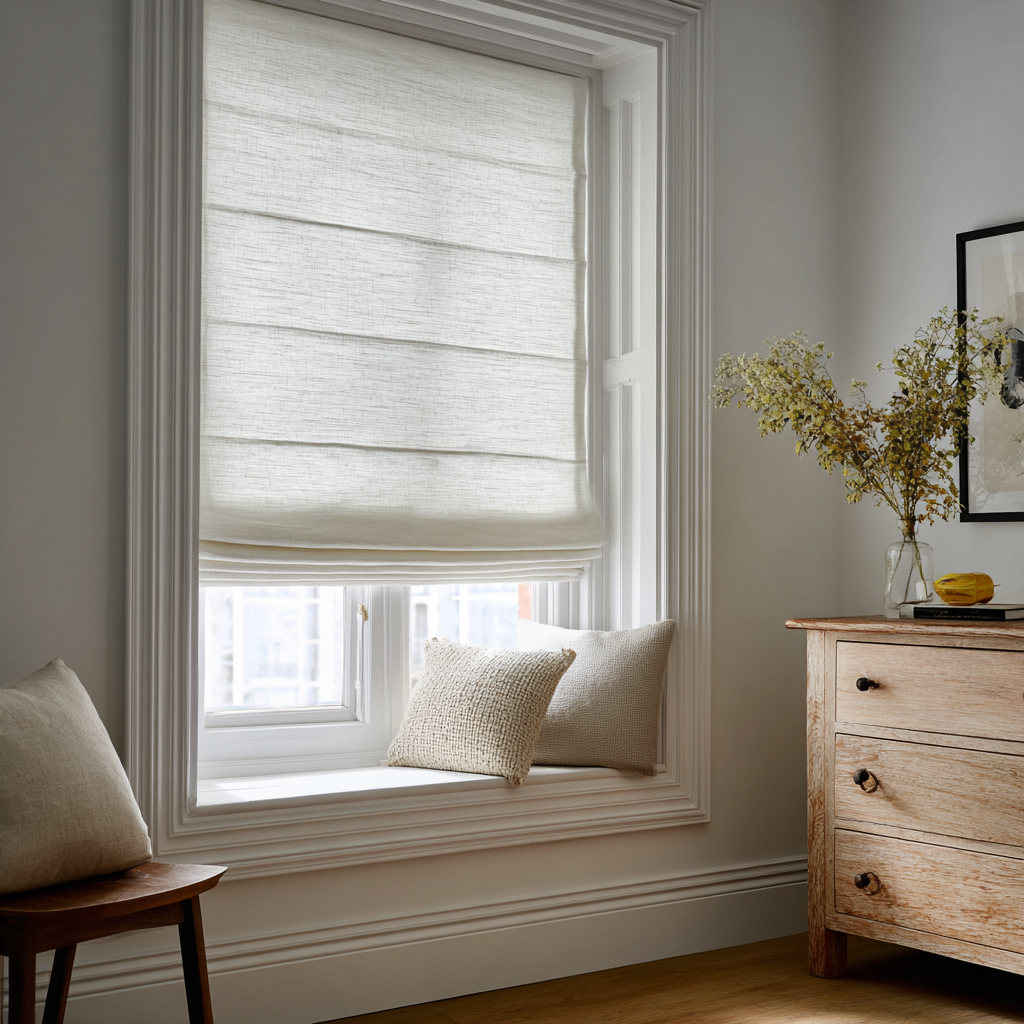 Custom Linen Roman Shades, Blackout & Cordless Options, Morrahome