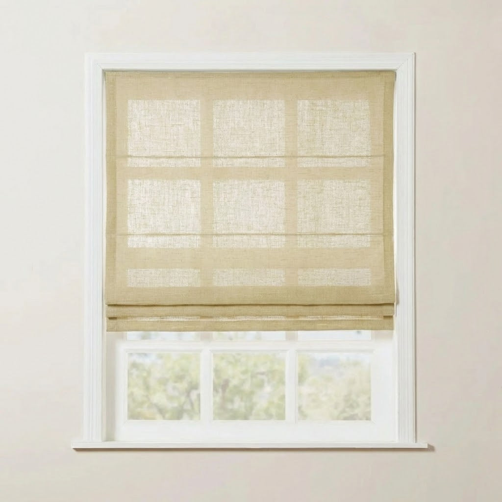 Rowan 30% Natural Linen Roman Shades | Motorized & Cordless Smart Lift