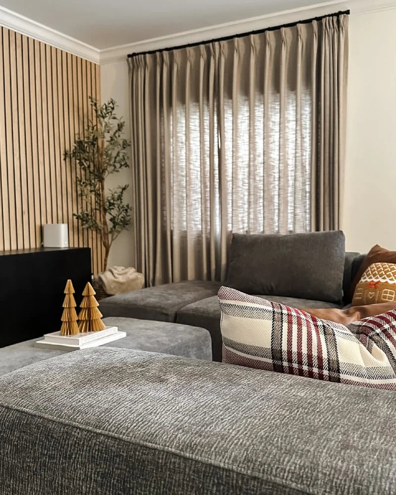 Linen Curtains for Living Room, Pinch Pleated Light Filtering Drapes (Pack of 2)