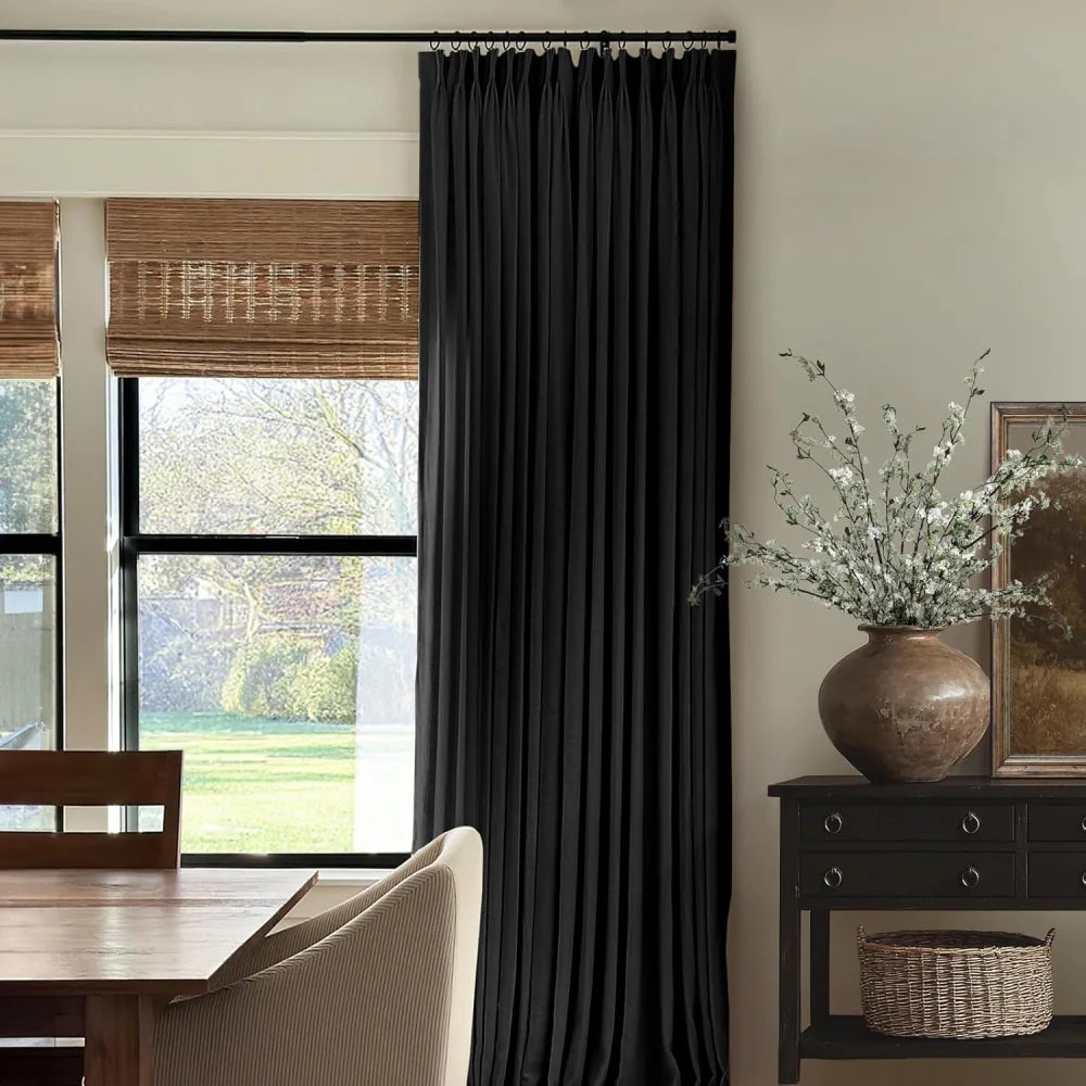 Linen Blackout Curtains, Pinch Pleat Drapes, Room Darkening Thermal Insulated for Living Room (Pack of 2 pcs)