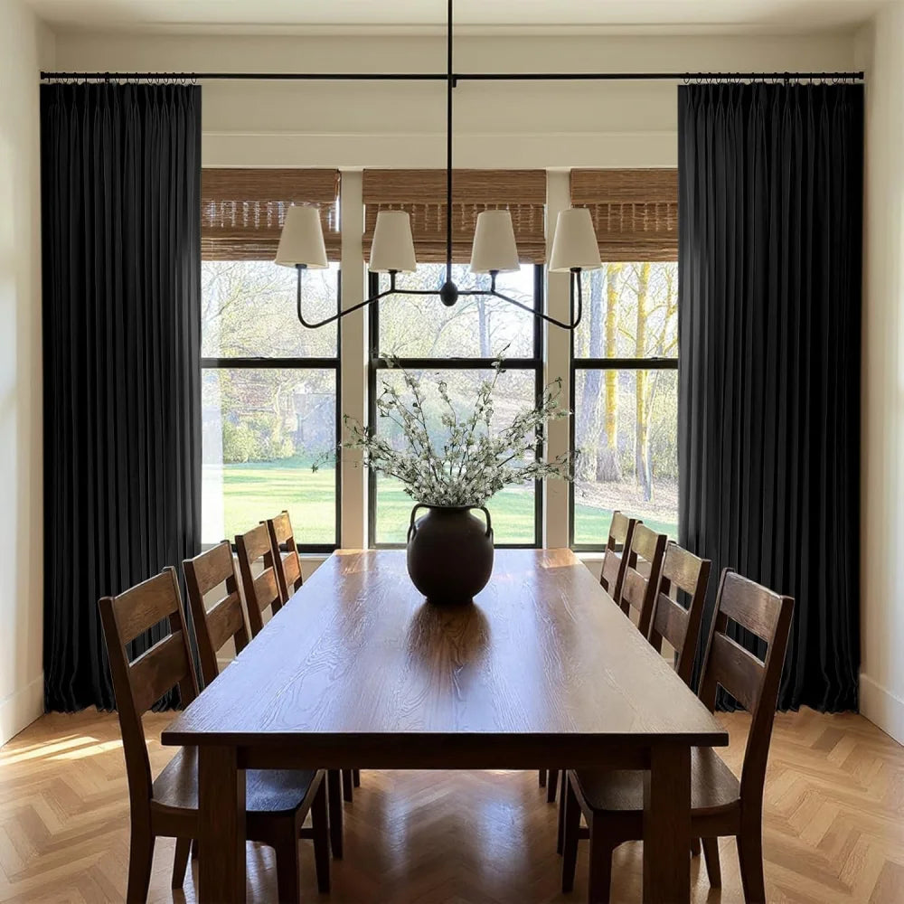 Linen Blackout Curtains, Pinch Pleat Drapes, Room Darkening Thermal Insulated for Living Room (Pack of 2 pcs)