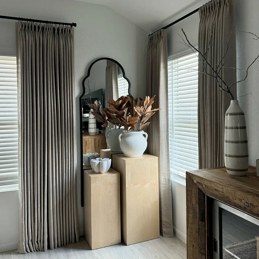 Linen Blackout Curtains, Pinch Pleat Drapes, Room Darkening Thermal Insulated for Living Room (Pack of 2 pcs)