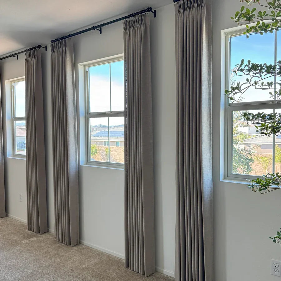 Linen Blackout Curtains, Pinch Pleat Drapes, Room Darkening Thermal Insulated for Living Room (Pack of 2 pcs)