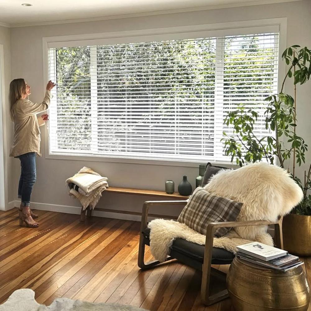 MorraHome Cordless Faux Wood Blinds - MorraHome