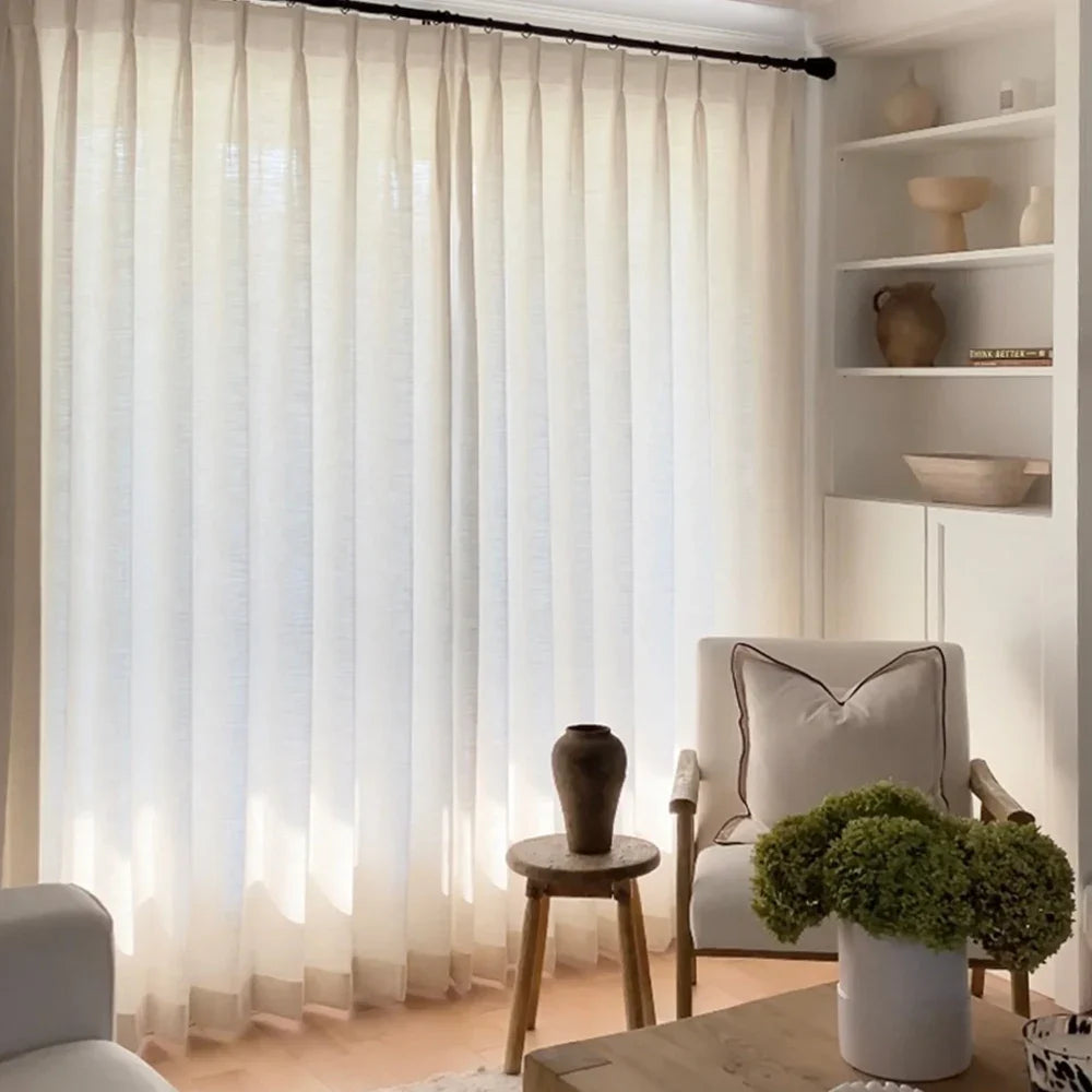 Ivory White Light Filtering Linen Curtains – Pleated Drapes, Pinch Pleat & Grommet 2-in-1, 30% Linen Blend, Includes Rings & Hooks