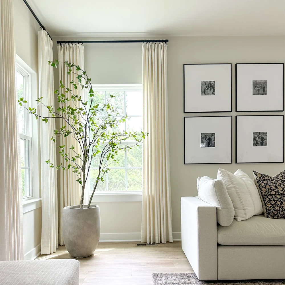 Linen Curtains for Living Room, Pinch Pleated Light Filtering Drapes (Pack of 2)