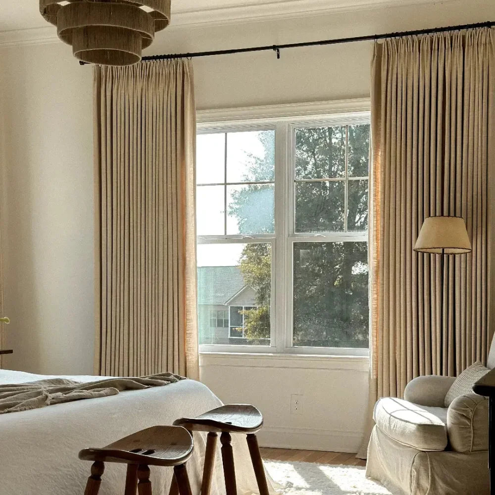 Light Kahai Light Filtering Linen Curtains – Pleated Drapes, Pinch Pleat & Grommet 2-in-1, 30% Linen Blend, Includes Rings & Hooks