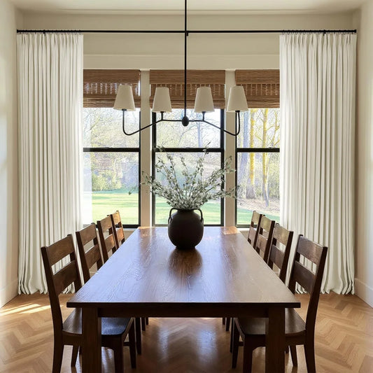 Linen Curtains for Living Room, Pinch Pleated Light Filtering Drapes (Pack of 2)