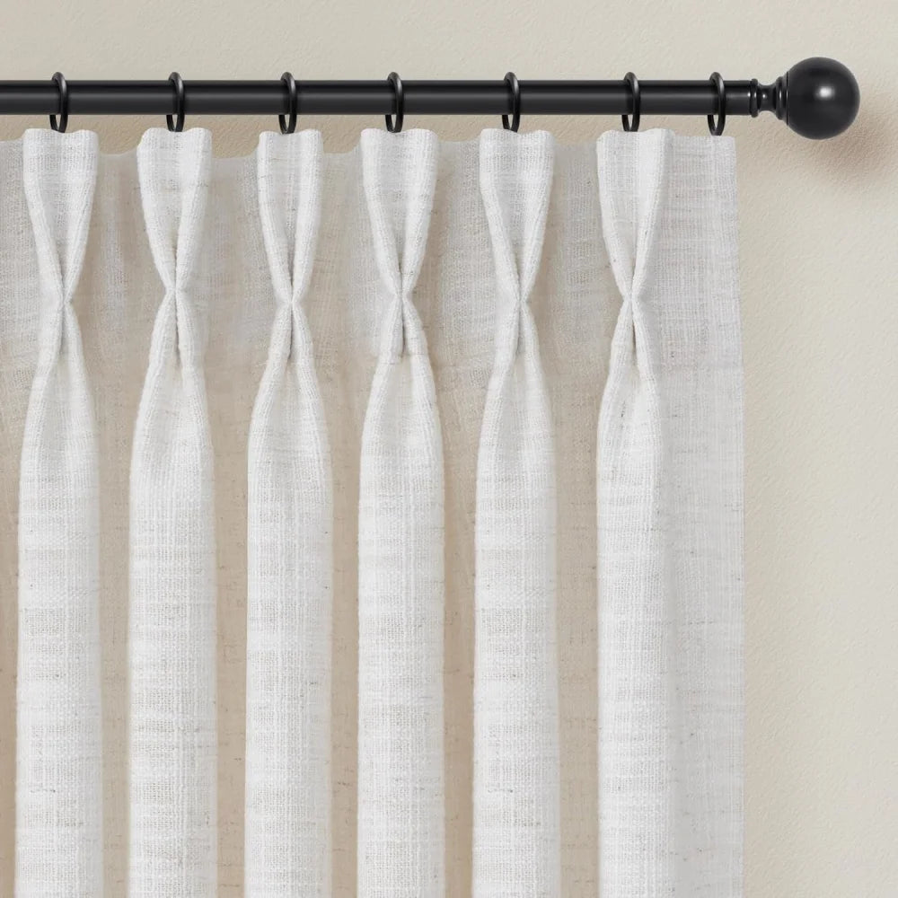Natural Light Filtering Linen Curtains – Pleated Drapes, Pinch Pleat & Grommet 2-in-1, 30% Linen Blend, Includes Rings & Hooks