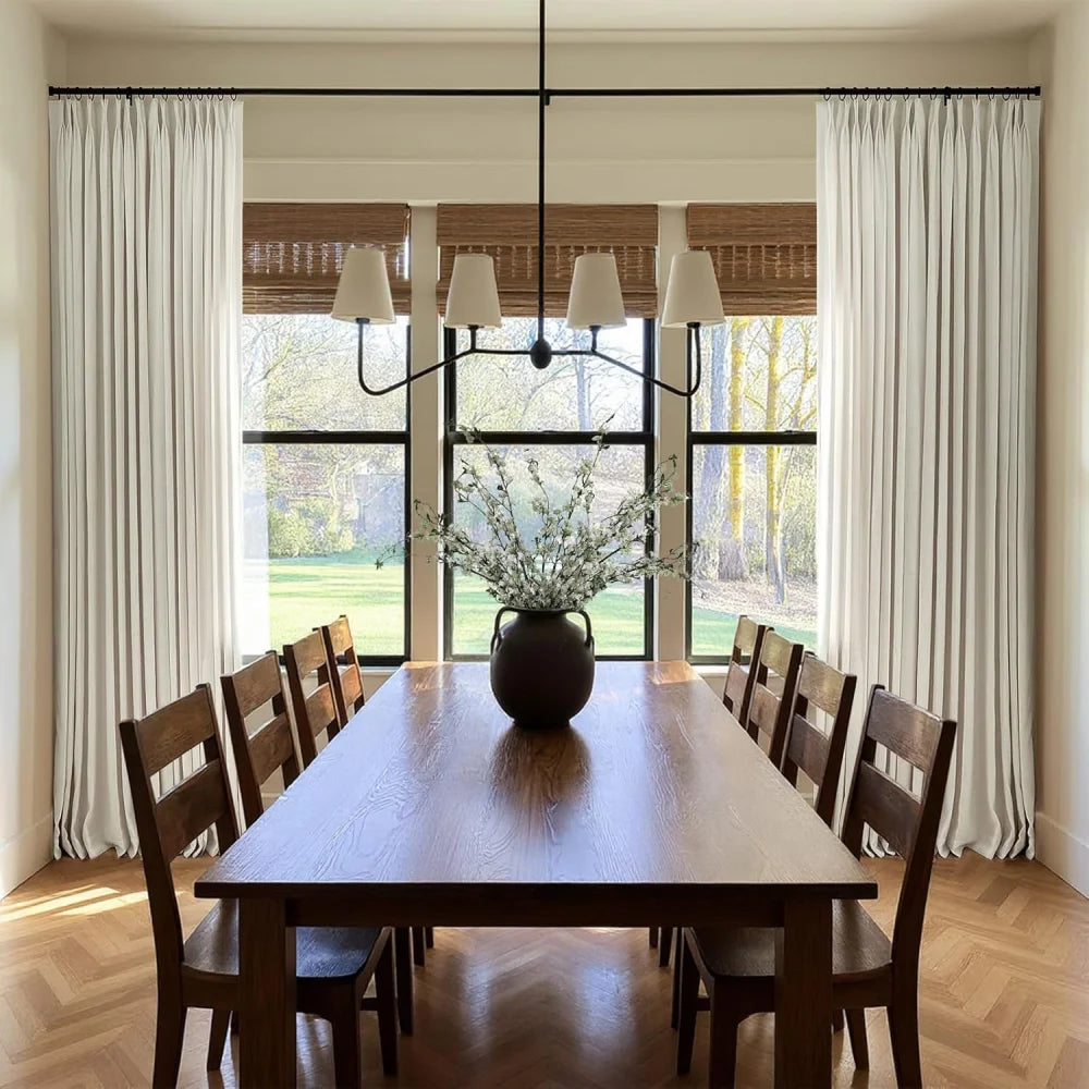 Natural Light Filtering Linen Curtains – Pleated Drapes, Pinch Pleat & Grommet 2-in-1, 30% Linen Blend, Includes Rings & Hooks