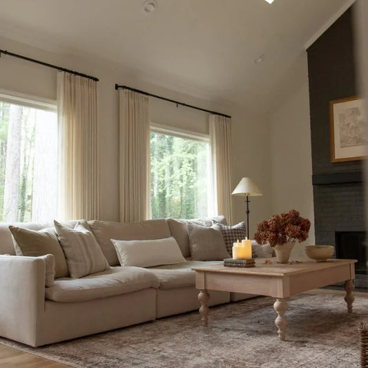 Morrahome custom linen curtains in a warm and cozy living room