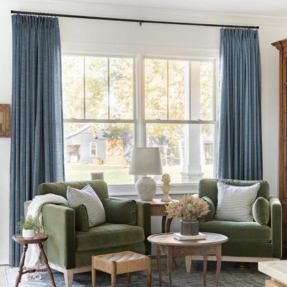 Aegean Blue Linen Curtains in the Living Room