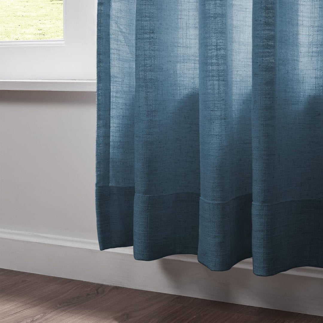 Aegean Blue Linen Curtains, Heat-Set for Lasting Shape and Elegant Appearance