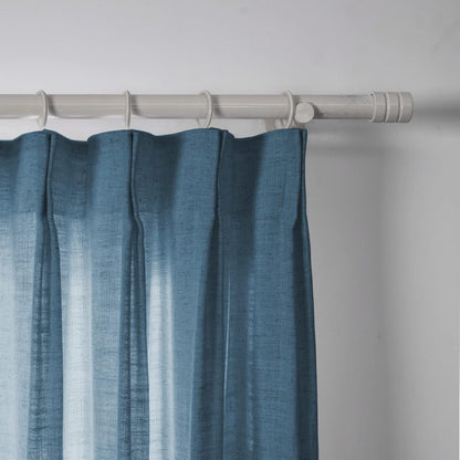 Aegean Blue Linen Curtains with Double Pinch Pleat Header